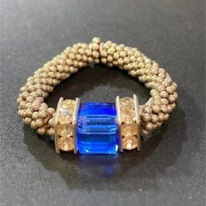 Sapphire blue Stretch ring Square Swarovski crystal Silver